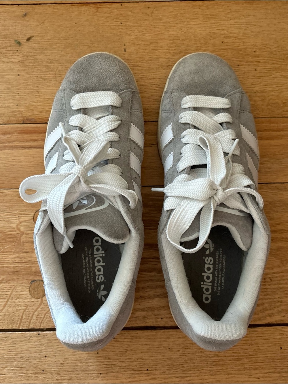 adidas men’s Gray Suede Sneakers with White Stripes